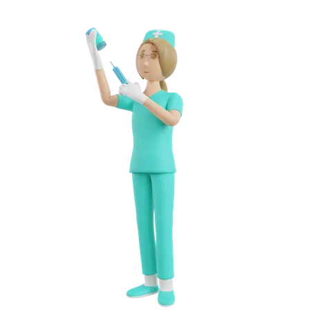 Nurse holding vaccine and injection  3D Illustration