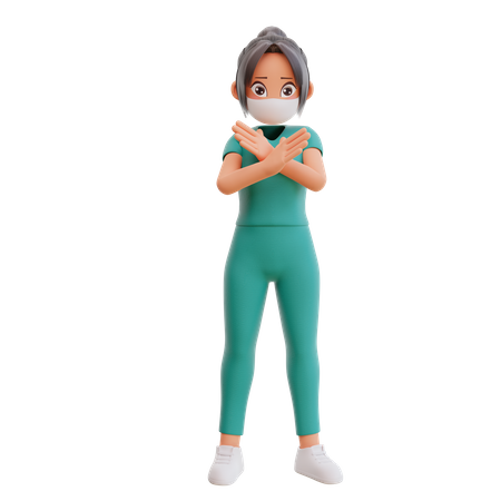 Nurse in Cross Hand pose  3D Illustration