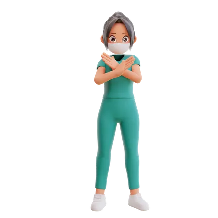 Nurse in Cross Hand pose  3D Illustration