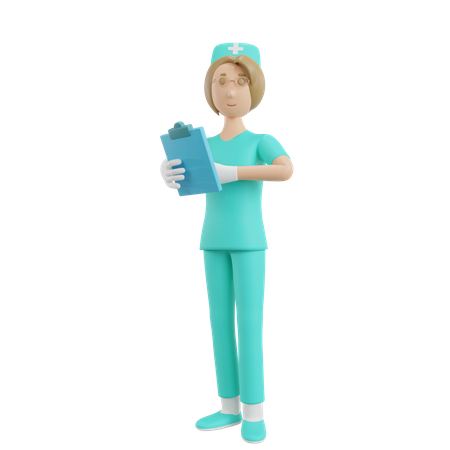 Nurse Looking at medical report 3D Illustration