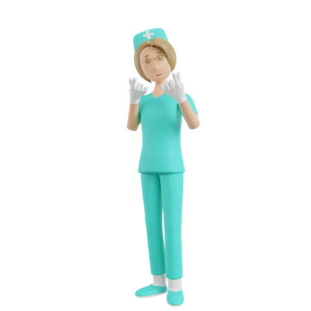 Nurse Showing Korean Love Gesture  3D Illustration