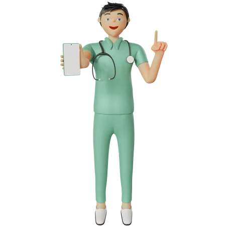 Nurse showing smartphone placard screen  3D Illustration