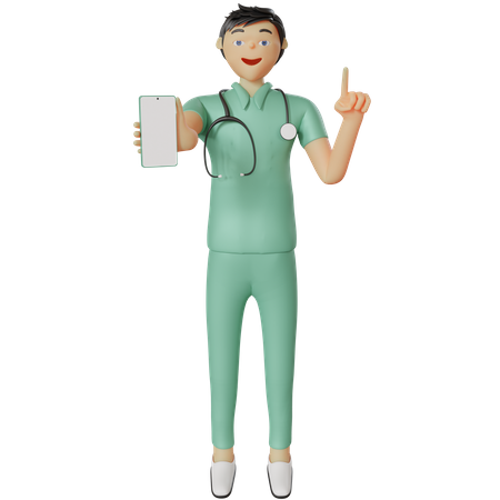 Nurse showing smartphone placard screen 3D Illustration