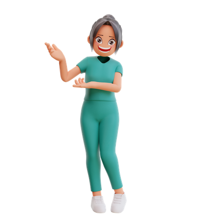 Nurse Showing Something  3D Illustration