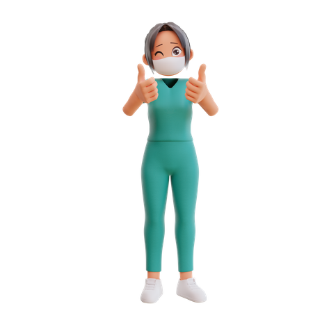 Nurse Showing Thumbs Up  3D Illustration