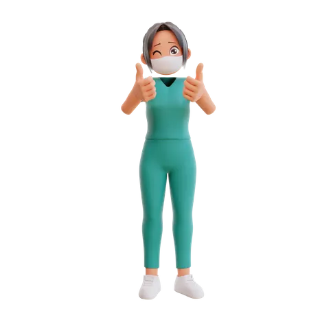 Nurse Showing Thumbs Up  3D Illustration