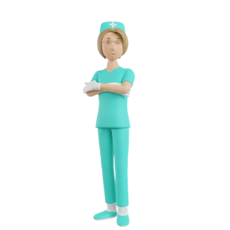 3 D Render Nurse Illustration Folded Arms On Chest Gesture 3D Illustration