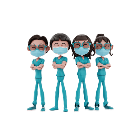 Nurses with face mask  3D Illustration