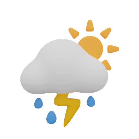 Nuvem chuva tempestade trovão dia sol clima  3D Icon