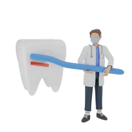 O conceito de dentista exemplifica a forma correta de escovar os dentes  3D Illustration