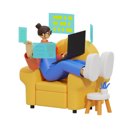 O conforto de trabalhar no seu sofá  3D Illustration