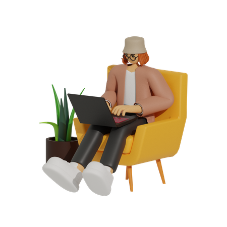 O conforto de trabalhar no sofá  3D Illustration