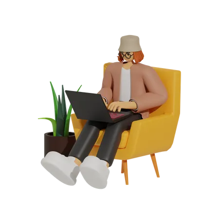 O conforto de trabalhar no sofá  3D Illustration
