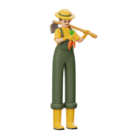 O fazendeiro está carregando uma enxada  3D Icon