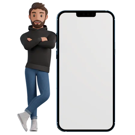 O homem se apoia no telefone  3D Illustration