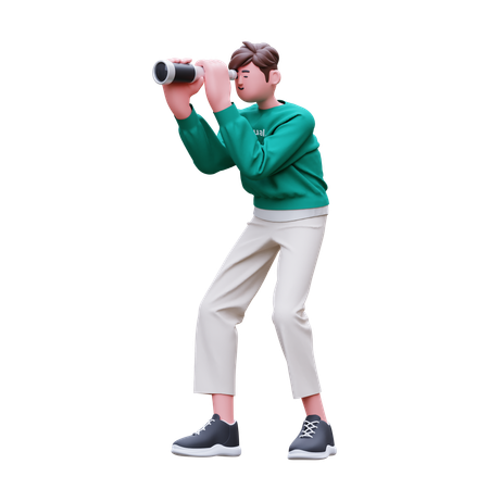 O homem está espionando através de óculos binoculares  3D Icon