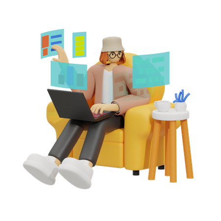 The Sofa Office, um guia para se manter produtivo e confortável  3D Illustration