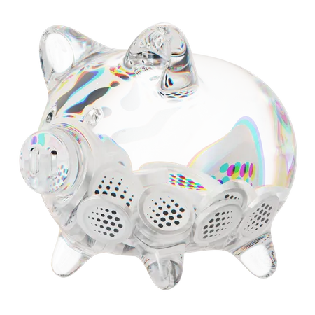 Ocean Clear Glass Piggy Bank With Decreasing Piles Of Crypto Coins  3D Icon