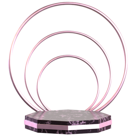 Octagon Podium With Triple Ring Background  3D Icon