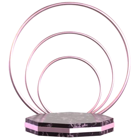 Octagon Podium With Triple Ring Background  3D Icon