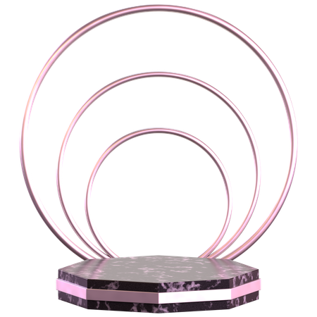 Octagon Podium With Triple Ring Background  3D Icon