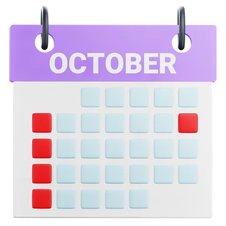 3 D October Calendar Illustration 3D Icon