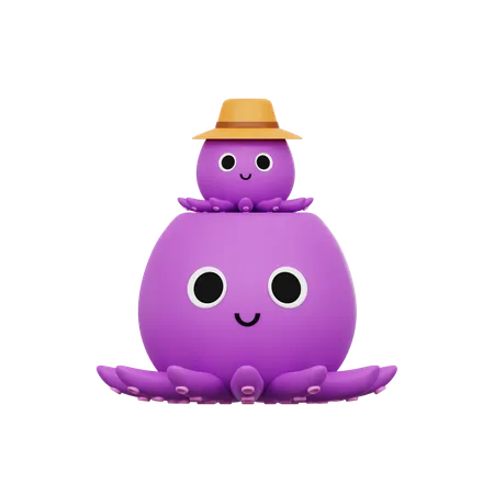 Octopus Family  3D Icon