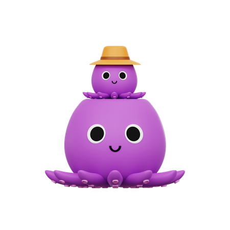 Octopus Family  3D Icon