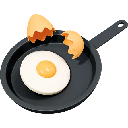 Oeuf au plat sur poêle avec coquille d'oeuf  3D Icon