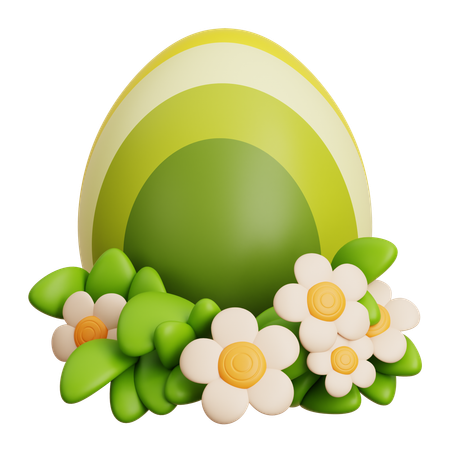 Œuf de Pâques vert avec des fleurs  3D Icon