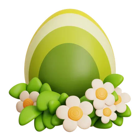 Œuf de Pâques vert avec des fleurs  3D Icon