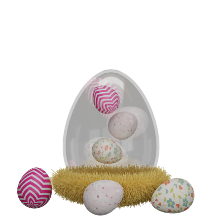 Oeufs décorés dans un nid  3D Illustration