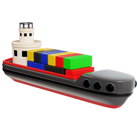 Of Container Ship With Cargo  3D Icon