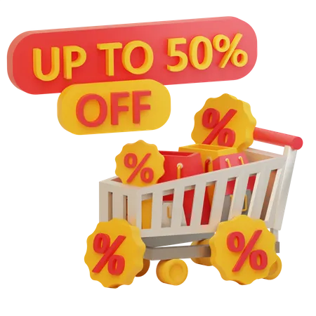 3 D Shopping Day With Cart 3D Illustration