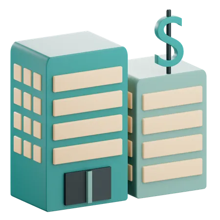 3 D Render Corporation Illustration With Building And Dollar Currency 3D Icon