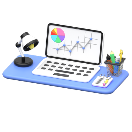 Office Desk With Laptop  3D Icon