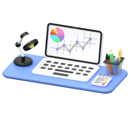 Office Desk With Laptop  3D Icon