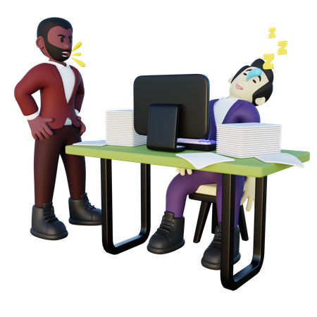 Office Employee Sleeping on His Desk  3D Icon