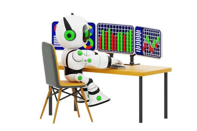 데이터 분석하는 오피스 로봇  3D Icon