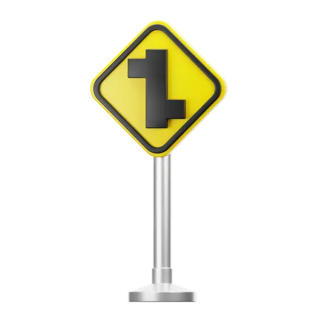 Offset Road Junction Left and Right Sign  3D Icon