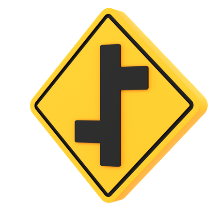 Offset Road Junction Left and Right Sign  3D Icon