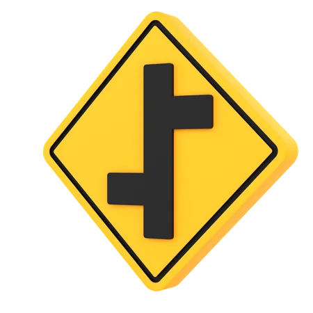 Offset Road Junction Left and Right Sign  3D Icon