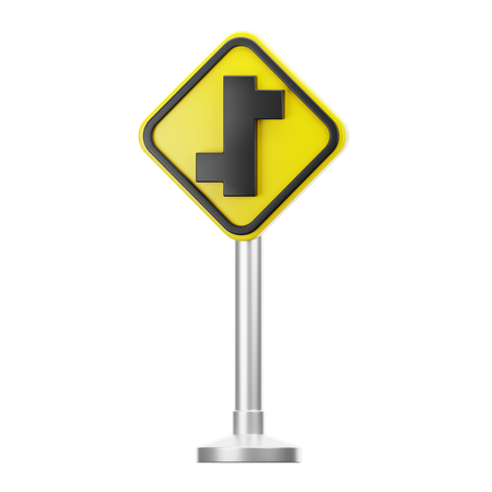Offset Road Junction Right and Left Sign  3D Icon