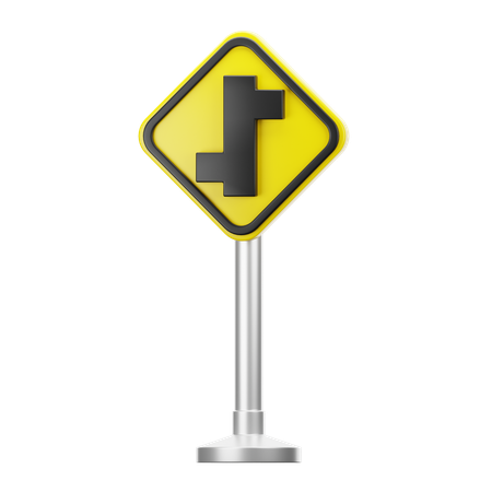 Offset Road Junction Right and Left Sign  3D Icon