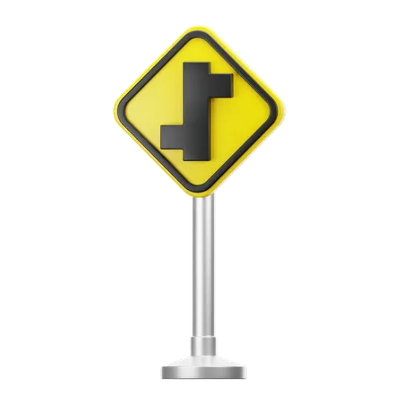 Offset Road Junction Right and Left Sign  3D Icon