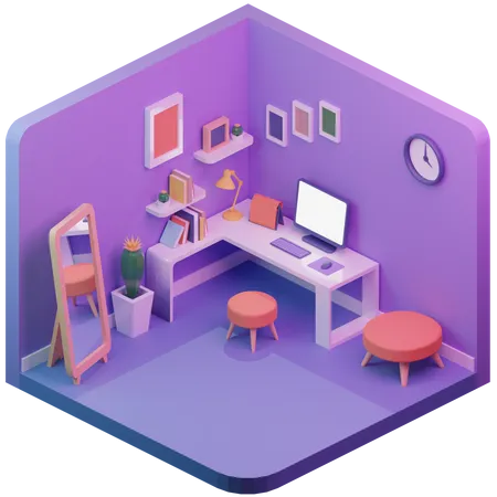 Oficina en casa  3D Illustration