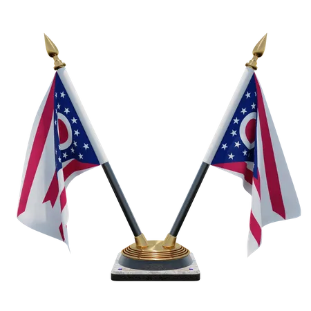 Ohio Double Desk Flag Stand  3D Flag