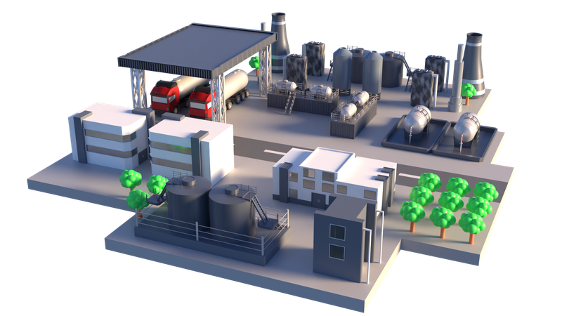 Oil Refinery Industry 3D Model  3D Icon