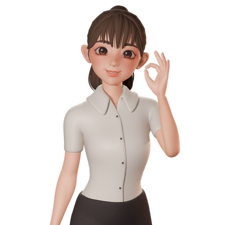 右手でOKサインを示す若い女性  3D Icon