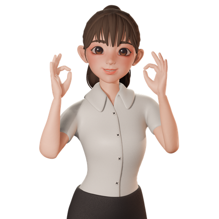 両手でOKサインを示す若い女性  3D Icon